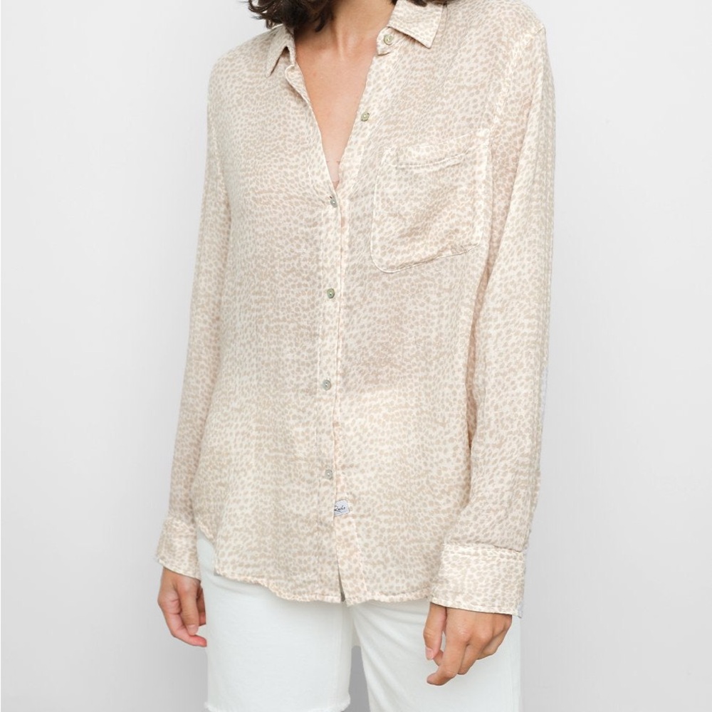 Rails Beige Leopard Print 100% Cotton Button-Up Shirt, Size XS